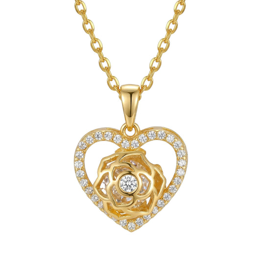 Mother's Day Series Clavicle Chain Copper Material Heart-Shaped Rose Pendant