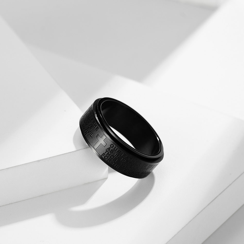 Planderful Rotatable Cross Stainless Steel Ring With Dynamic Decompression For Unisex Everyday Wear