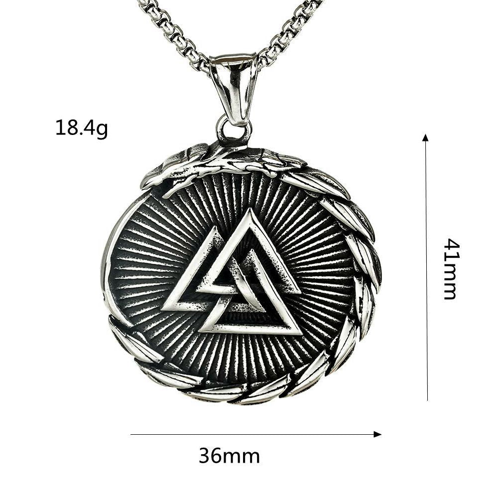 Planderful Shop Viking Titanium Steel Triangular Snowflake Compass Dragon Tail Pendant Necklace For Men