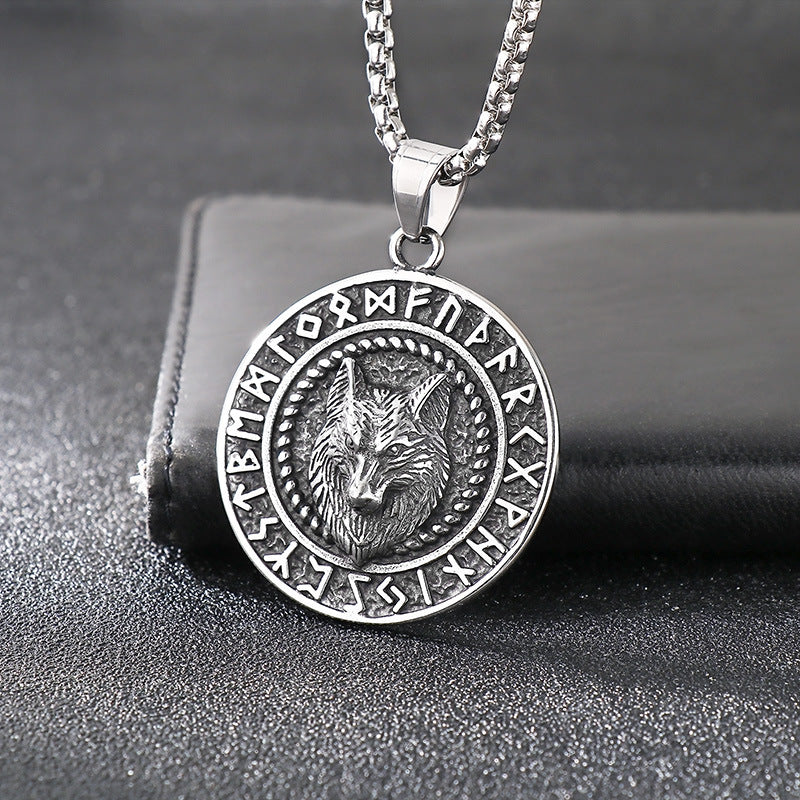 Norse Viking Pendant Double Sided Rune Wolf Planderful Men