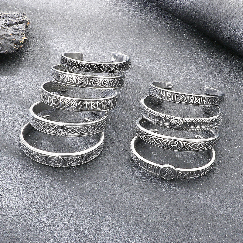 Viking Celtic Knot & Odin Rune Open Bracelet