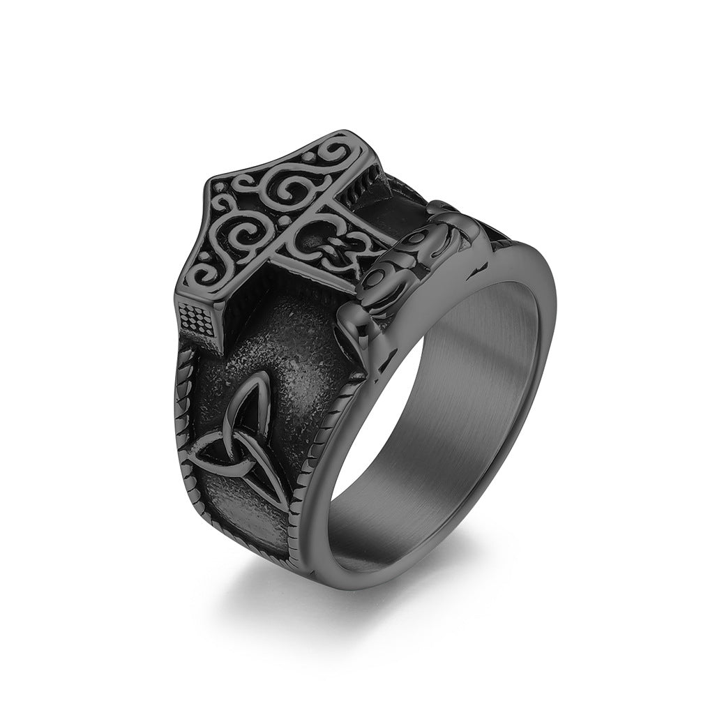 Planderful Titanium Steel Ring For Men Nordic Viking Quake Pirate Anchor Design Durable Everyday Jewelry