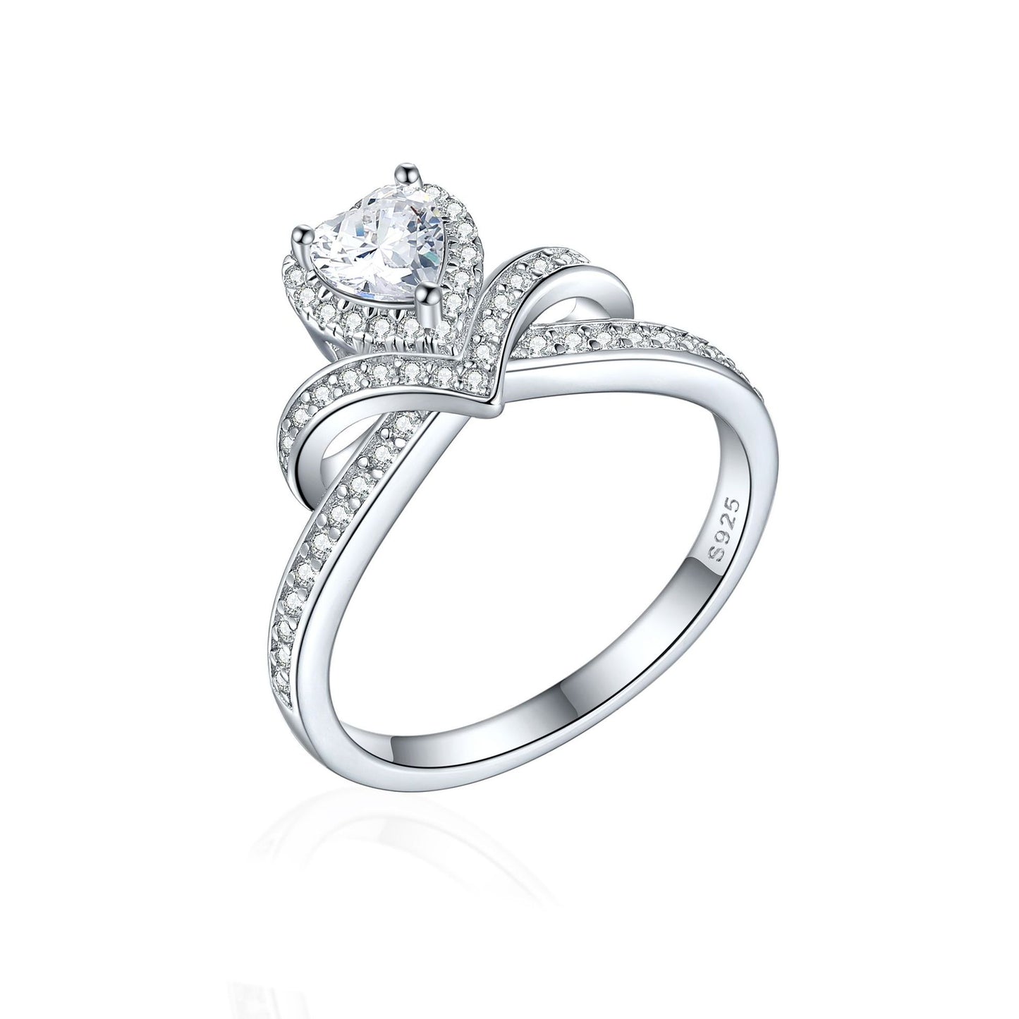 Planderful Sterling Silver Love Crown Ring For Women With Zircon Sparkle Premium Bridal Wedding Band