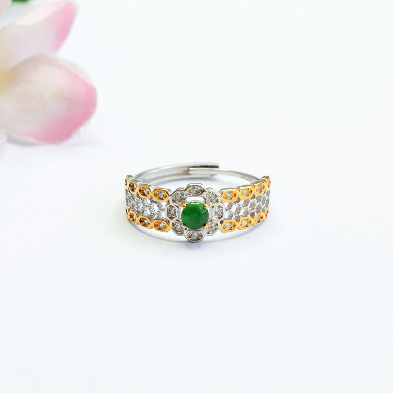 Icy Green Jadeite Mesh 925 Silver Ring