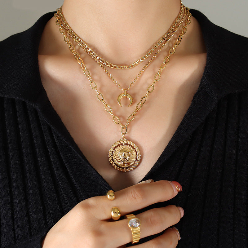 Regal Gold-Plated Moon Lion Necklace