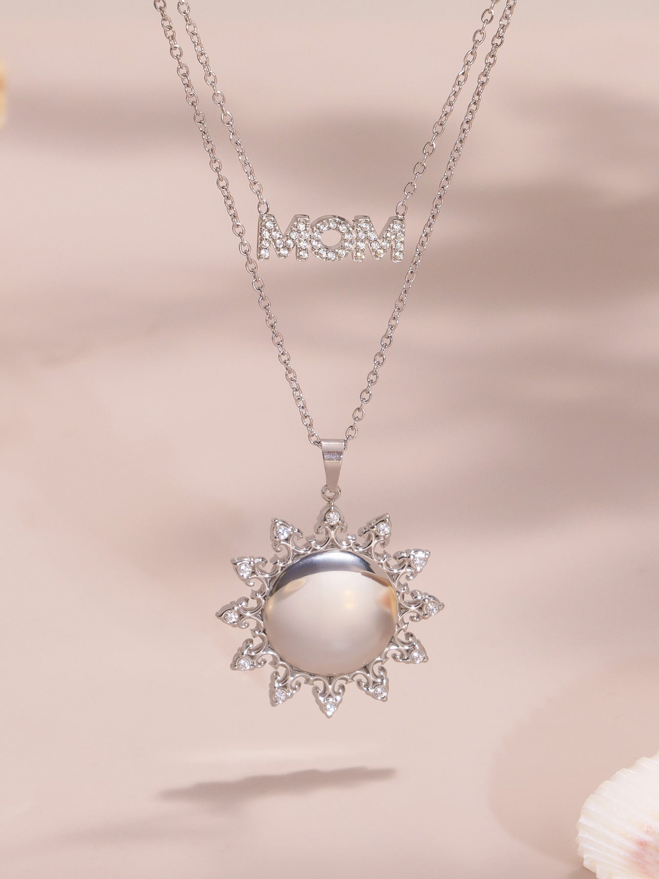 Planderful MOM Letter Necklace Sunflower Pendant 18K Gold