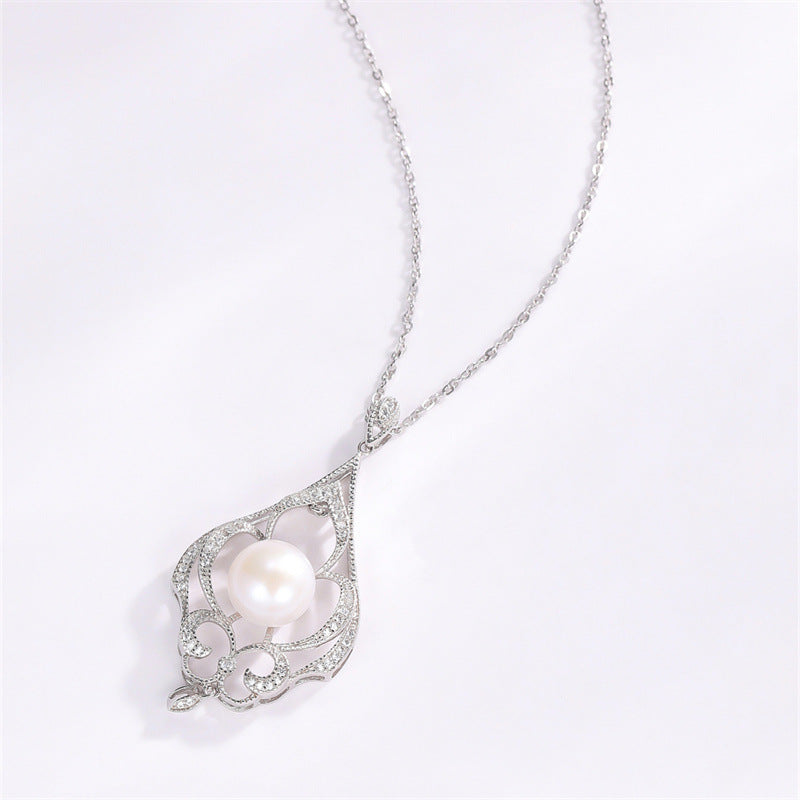 S925 Sterling Silver Freshwater Pearl Window Lattice Necklace