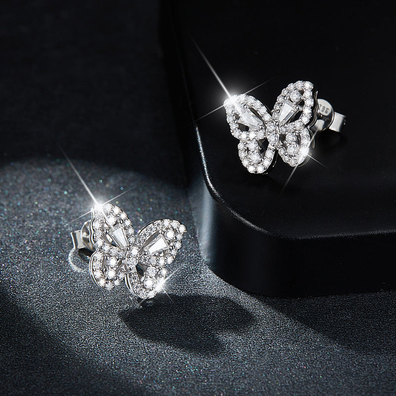 Planderful Moissanite Butterfly Stud Earrings 925 Sterling Silver For Women Sparkling DVVS Moissanite