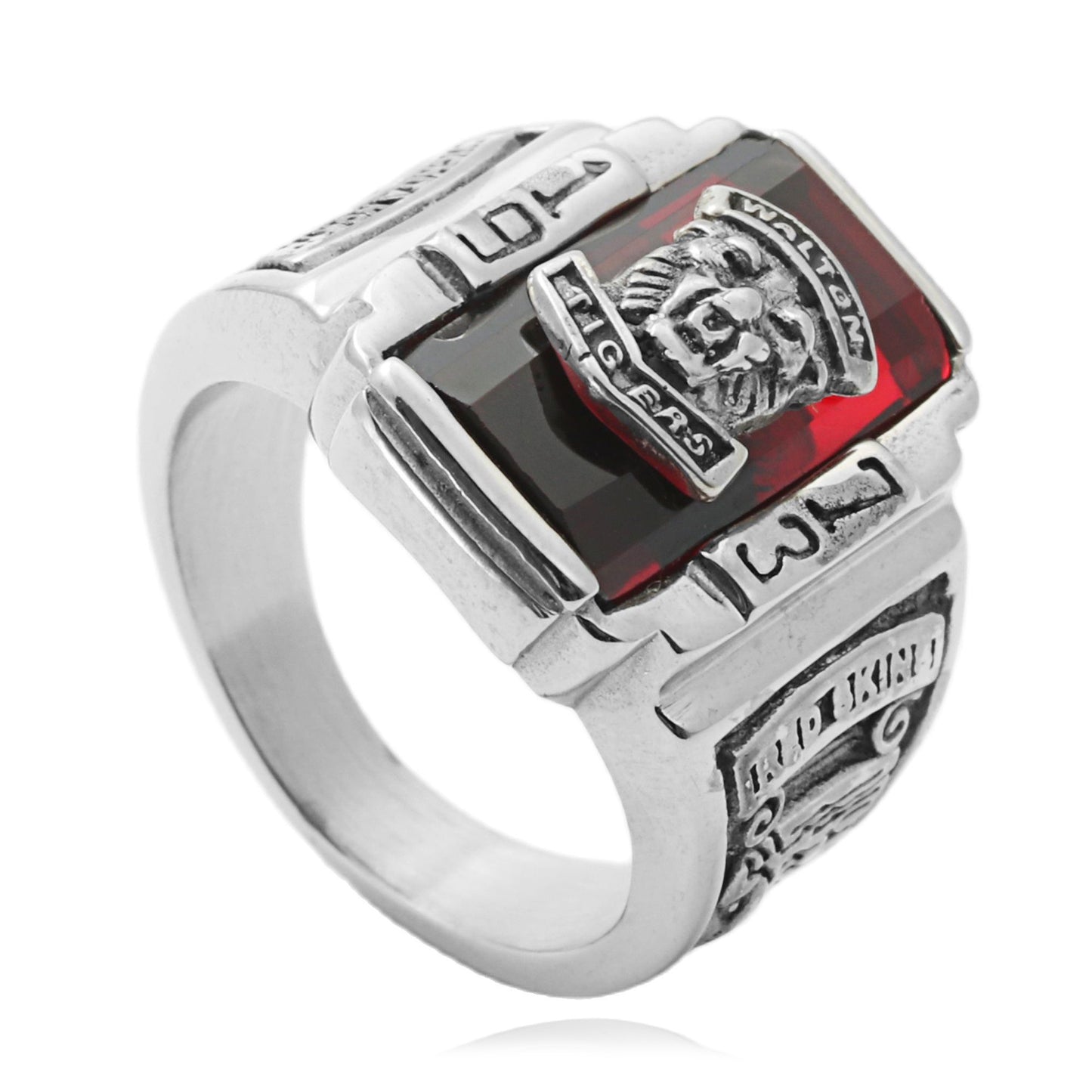 Titanium Steel Multi-Color Gemstone Lion Ring for Men - Retro Punk Style