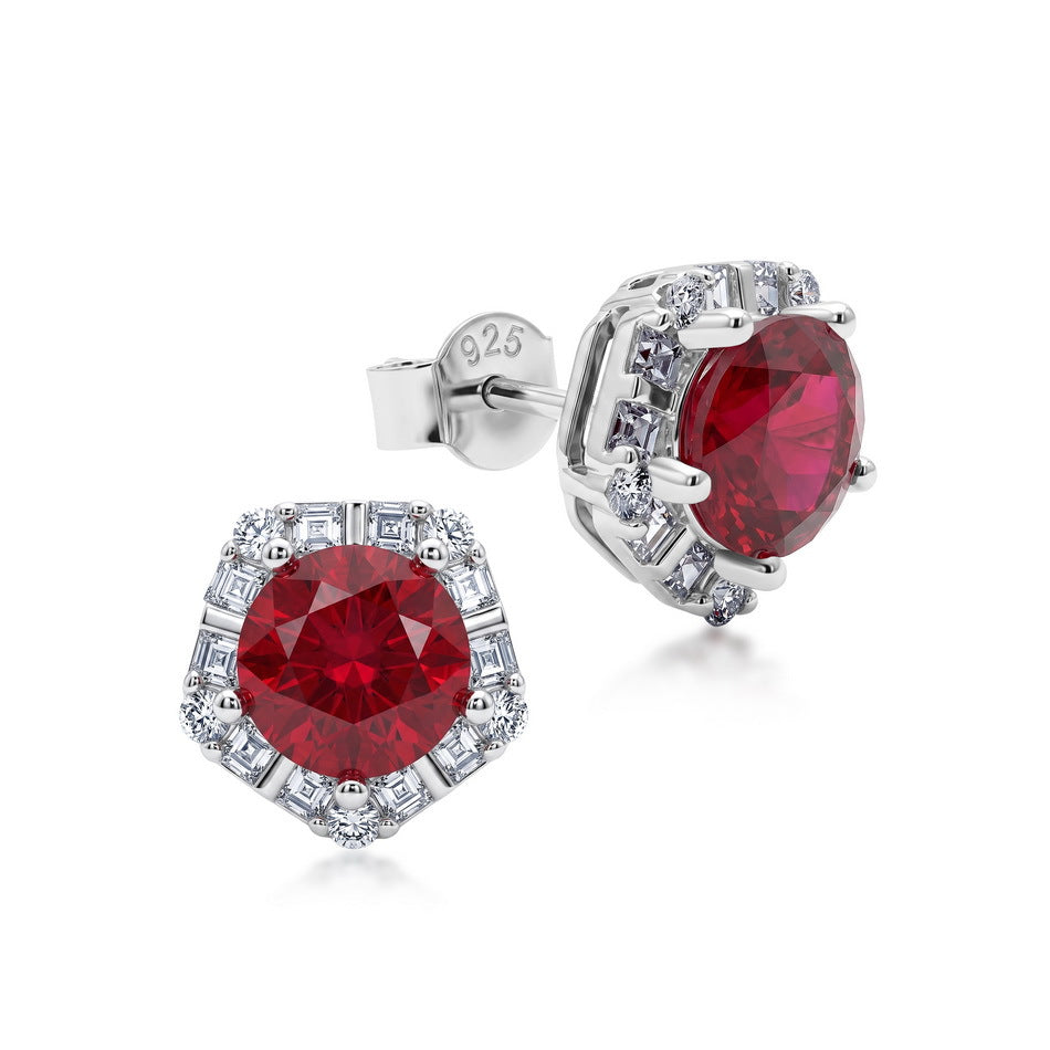 S925 Sterling Silver Lab-Grown Ruby Minimalist Stud Earrings