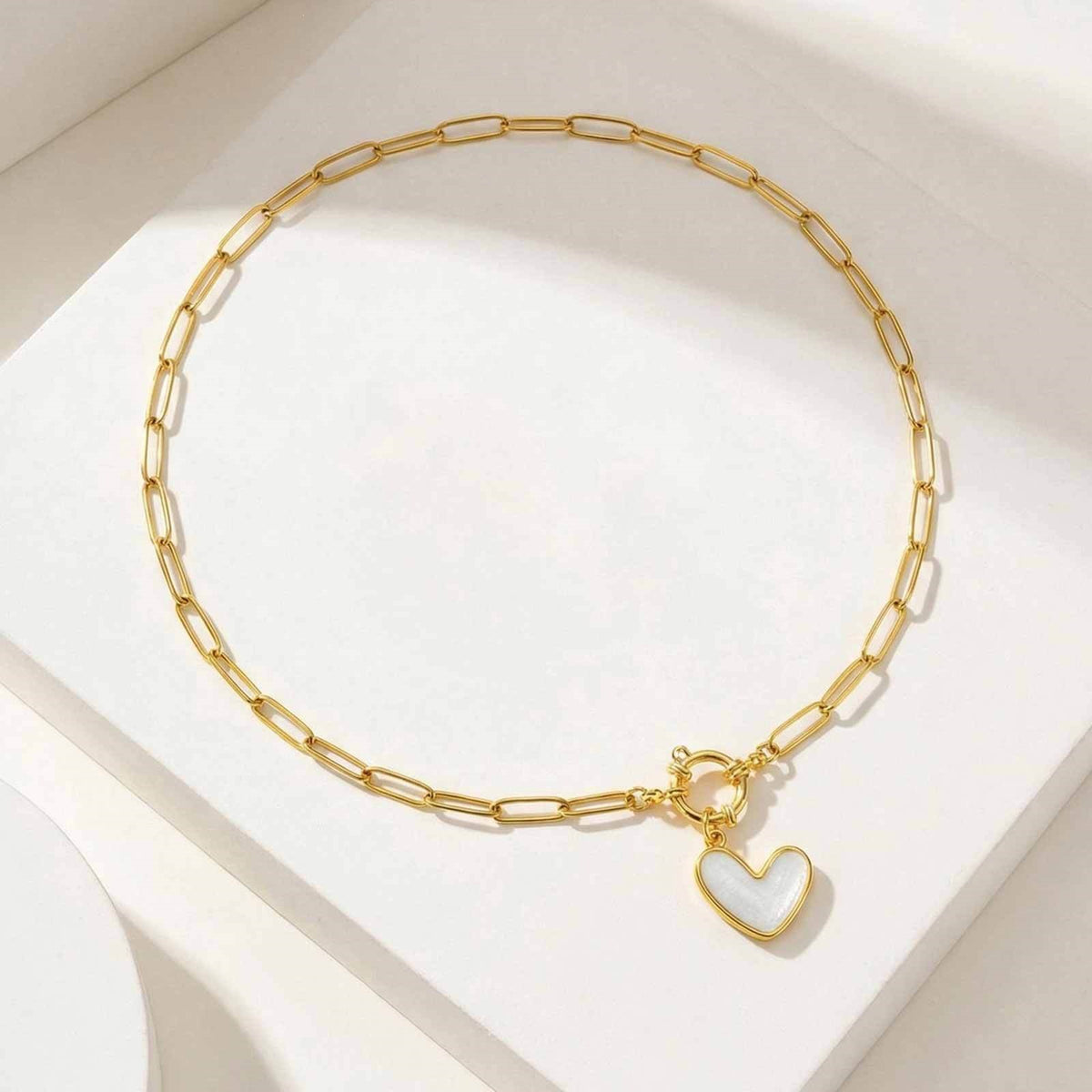 Stainless Steel Blue Heart-Shaped Small Square Chain Bubble Buckle Commuter Holiday Wear Necklace