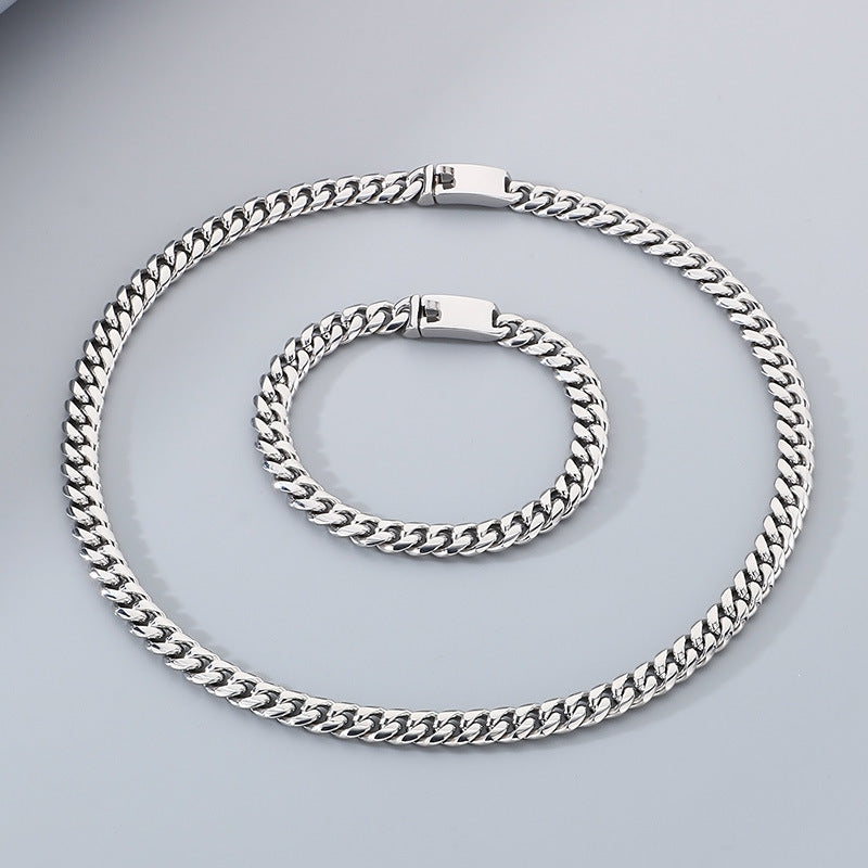 Bend Plug Bracelet 8mm Stainless Steel Cuban Chain Set Men