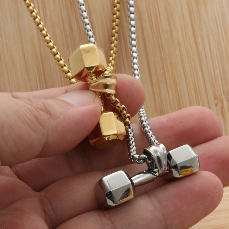 Personalized Titanium Steel Dumbbell Pendant Necklace for Men - Trendy Punk Fitness Jewelry Direct from Manufacturer