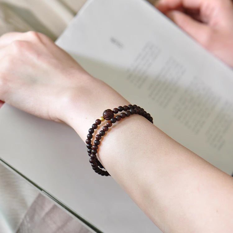 Fortune's Favor Sterling Silver Koi Fish and Rosewood Double Ring Bracelet with Lotus Pearl