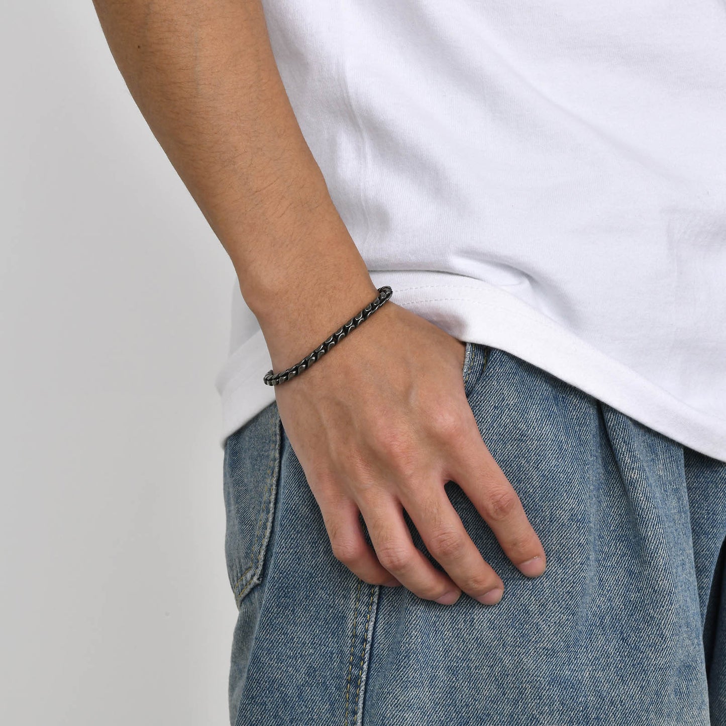 Men's Hip Hop Stainless Steel Handmade Chain Vintage Twist Geometric Squares for Men