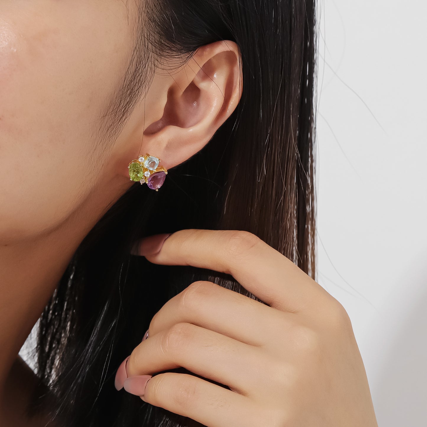 Spring and Summer Natural Fresh Color Gemstone Stud Earrings