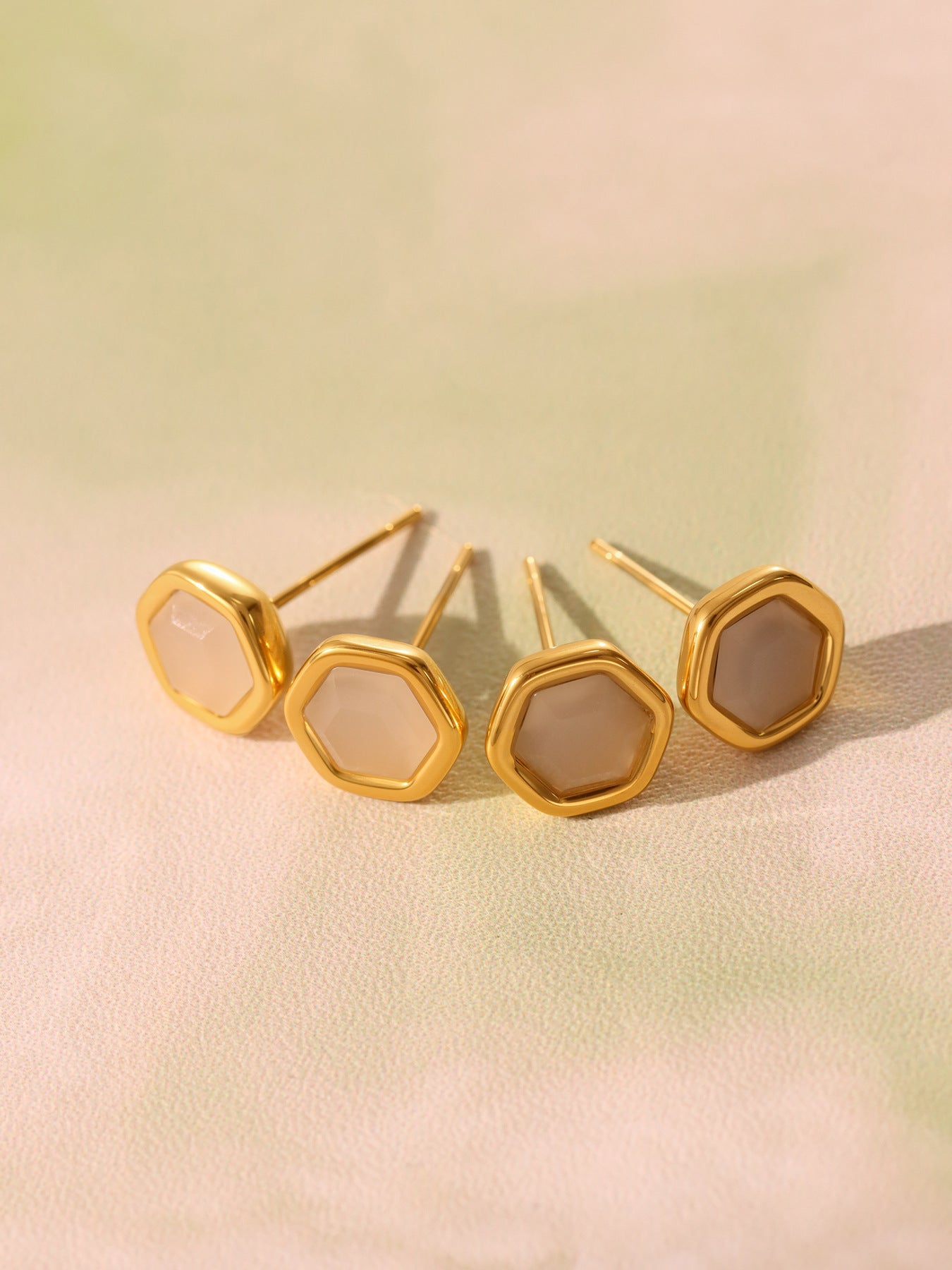 Planderful Opal Hexagon Stud Earrings Women 18K Gold Plated