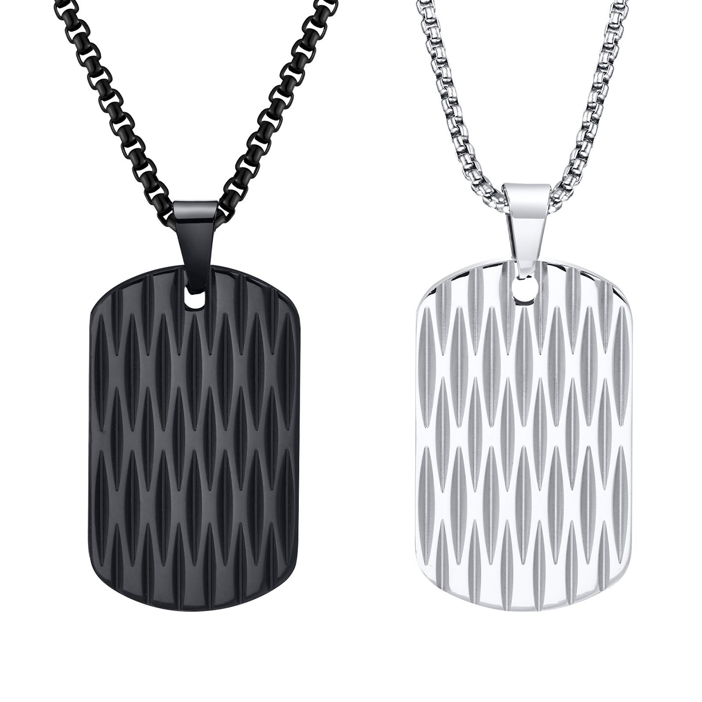European And American Accessories Stainless Steel Water Ripple Tag Geometric Square Pendant Necklace Jewelry For Men