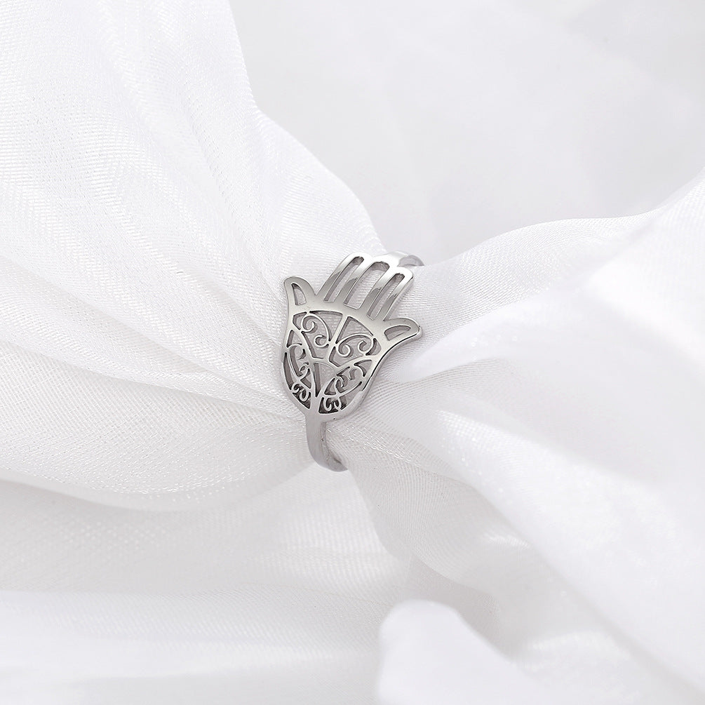 Amazon Source Fatima's Hand Titanium Steel Ring Jewelry