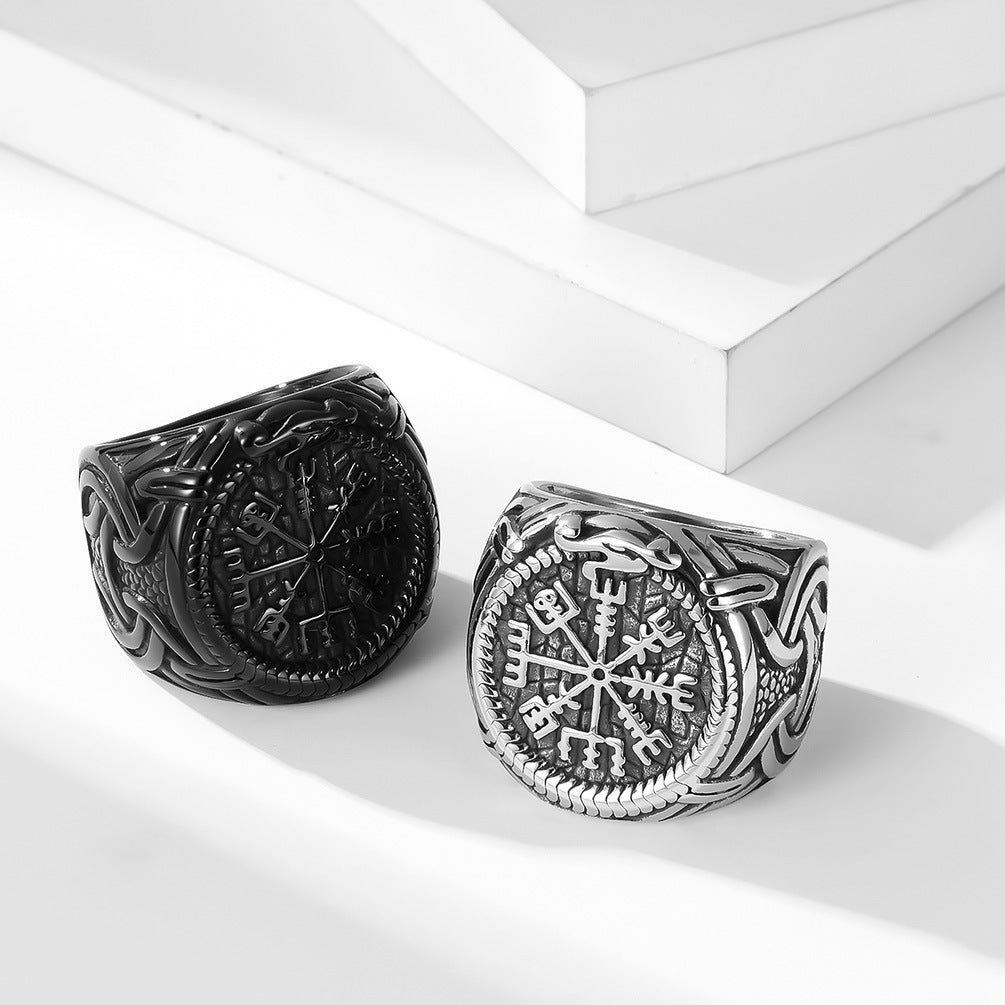 Nordic Viking Rune Titanium Steel Ring for Men Jewelry