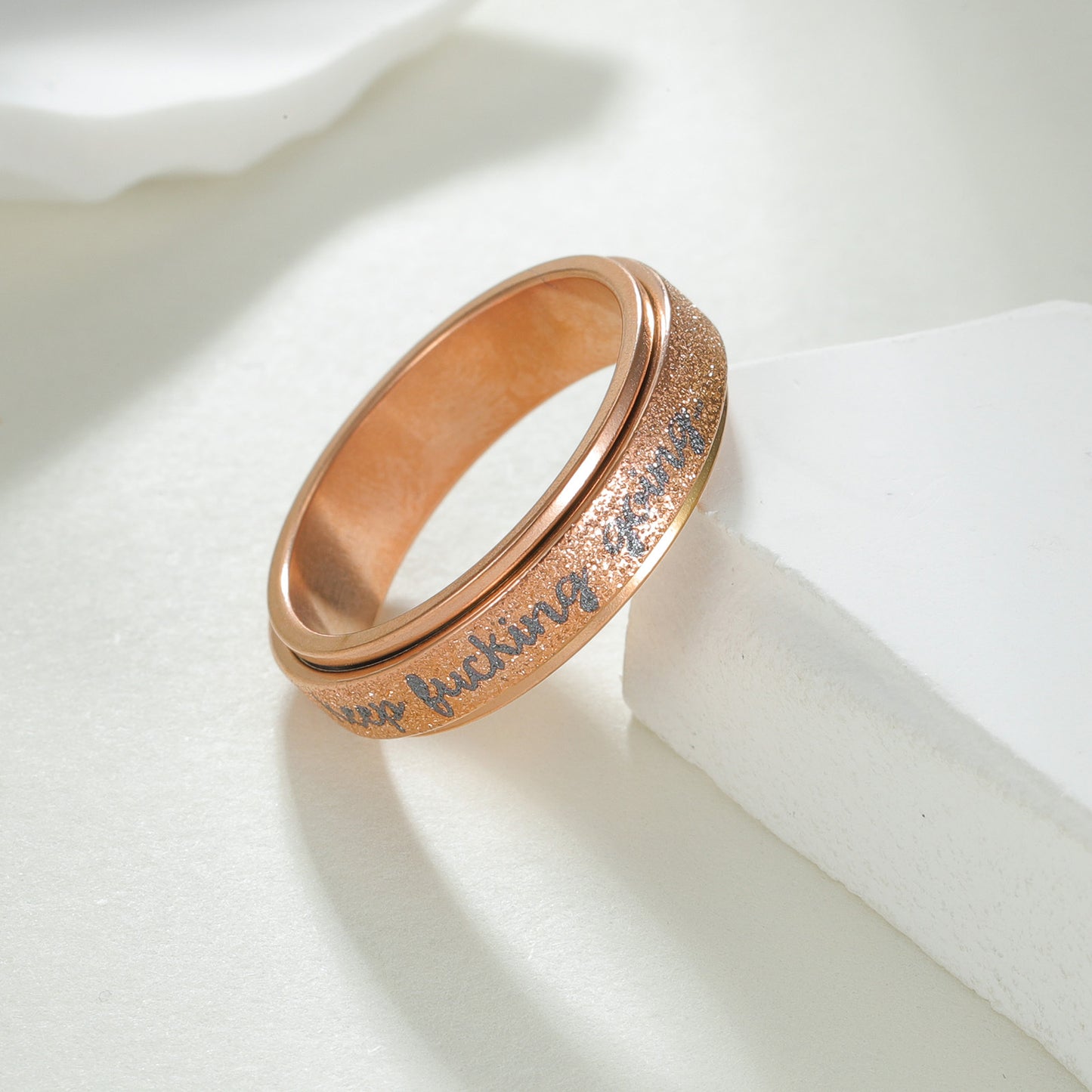 Planderful Collection Everyday Genie Rotatable Pearl Sand Titanium Steel Ring Unisex Durable For Men Women