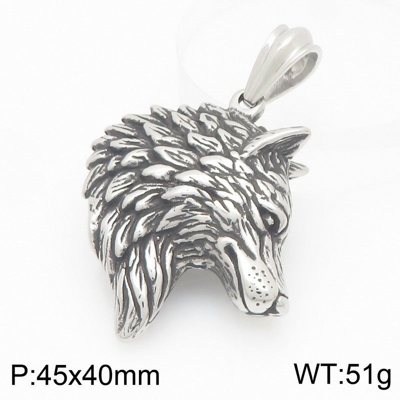 Retro And Old Animal Pendants, Punk Style Wolf Head Stainless Steel Men's Pendant Necklace