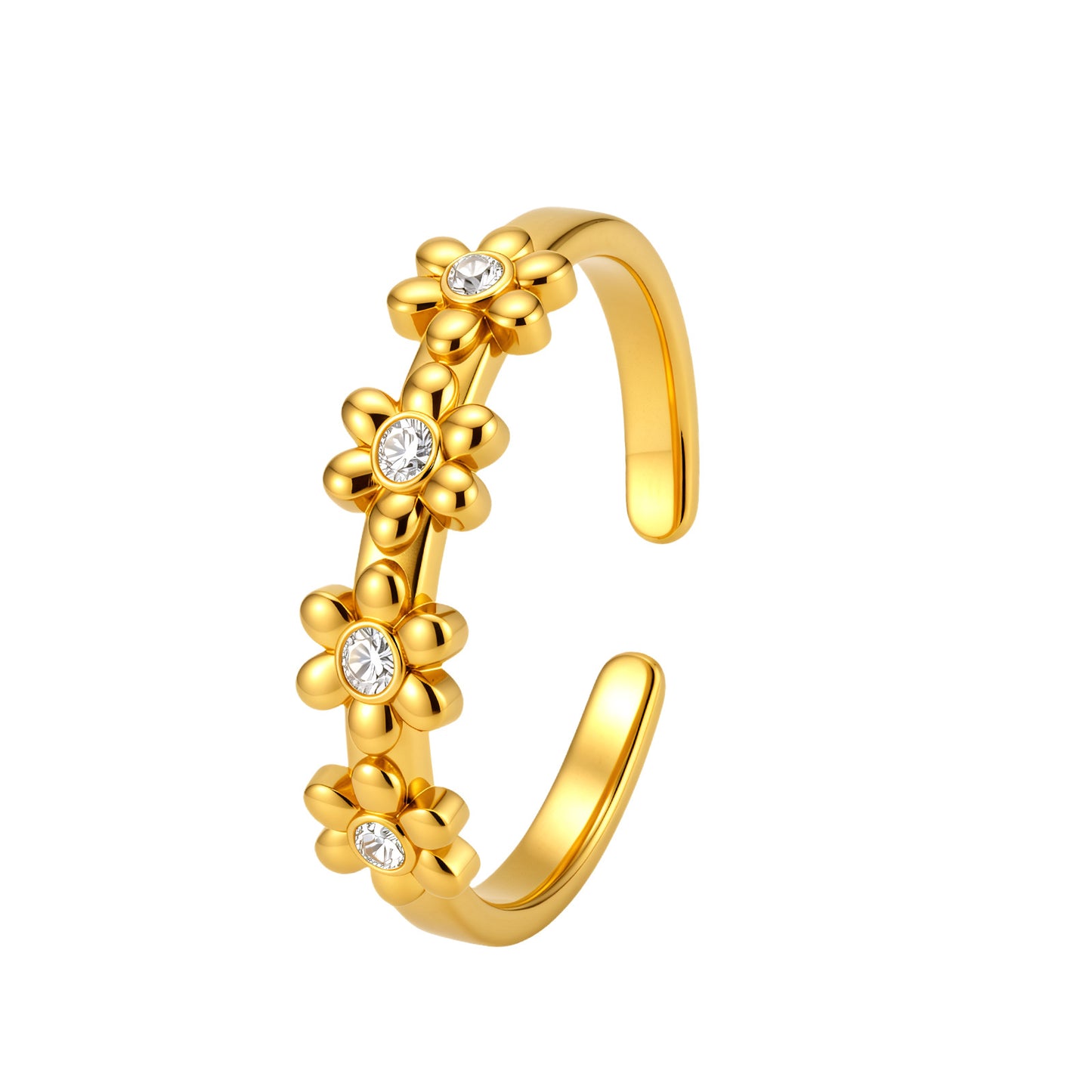 Planderful Zircon Flower Stainless Steel Ring Adjustable Opening For Women And Teens Everyday Wear