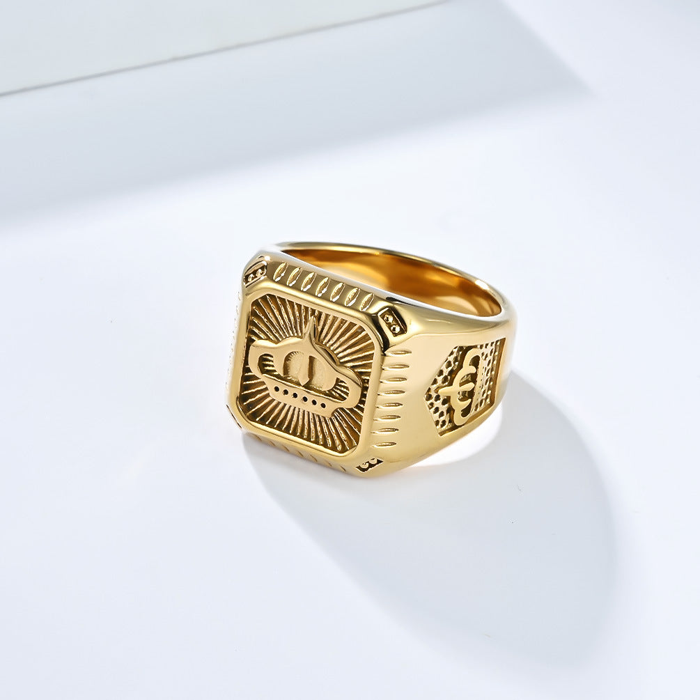 Planderful Personalized Crown Ring for Men Stainless Steel Titanium Alloy Bold Gift for Him Sizes 8 to 12