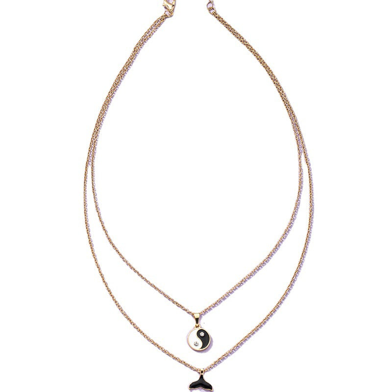 European Yin Yang Bagua Double Layered Necklace - Vienna Verve Collection - Metal Luxury Sweater Chain