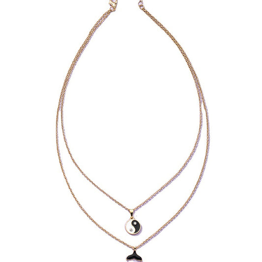 European Yin Yang Bagua Double Layered Necklace - Vienna Verve Collection - Metal Luxury Sweater Chain