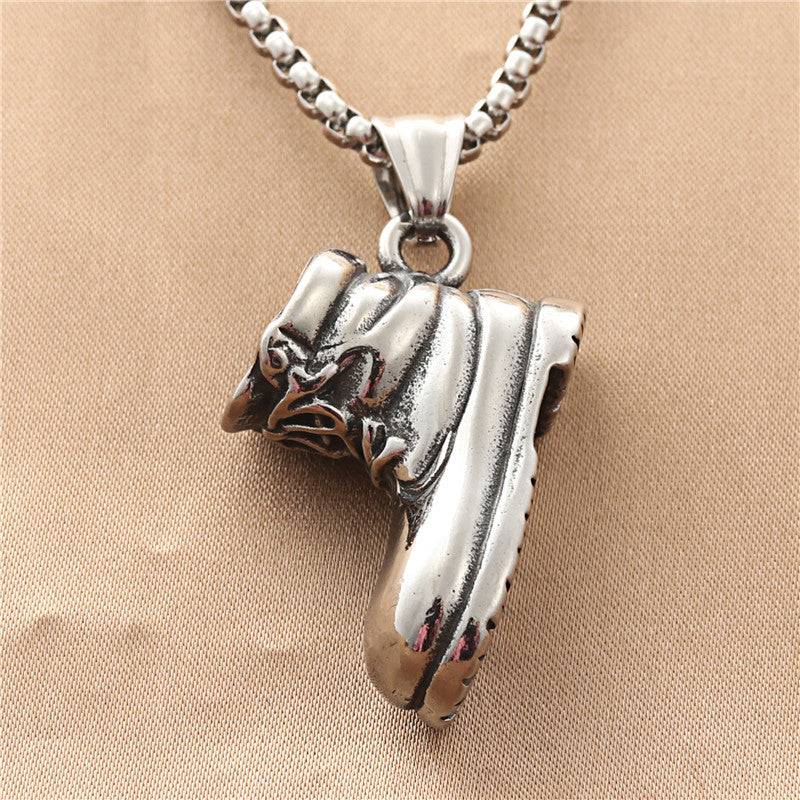 Punk-Inspired Titanium Steel Short Boots Pendant Necklace for Men and Women - Retro Casual Winter Style