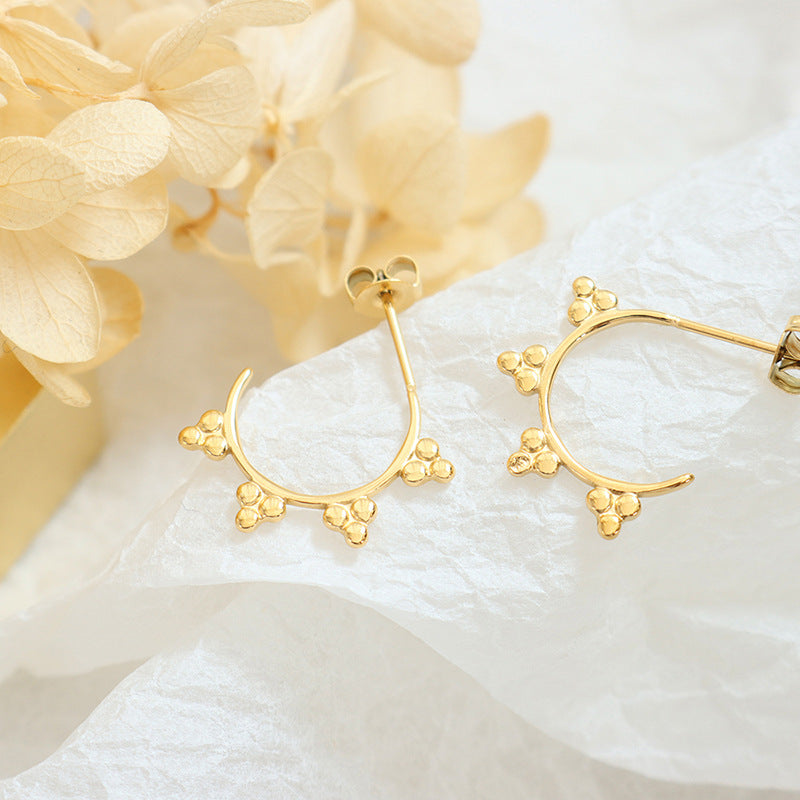 Geometric Round Ball Earrings - Korean Style Stainless Steel Gold Plated Ear Studs