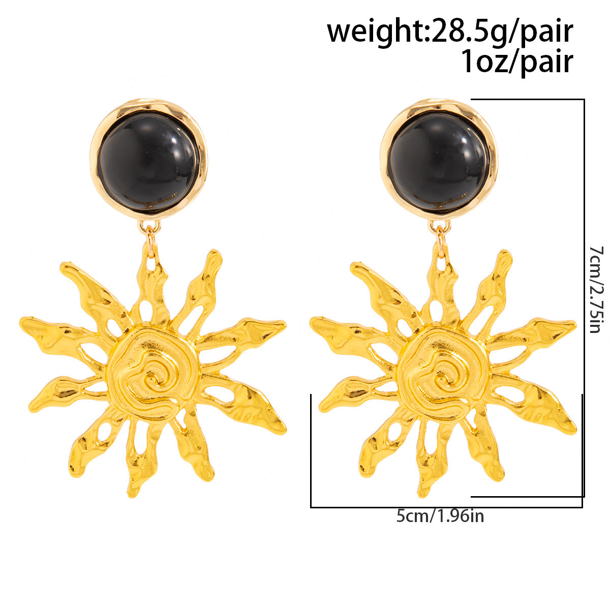 Planderful Sunflower Pendant Earrings Hammered Texture Vintage European American Style For Women Statement Jewelry