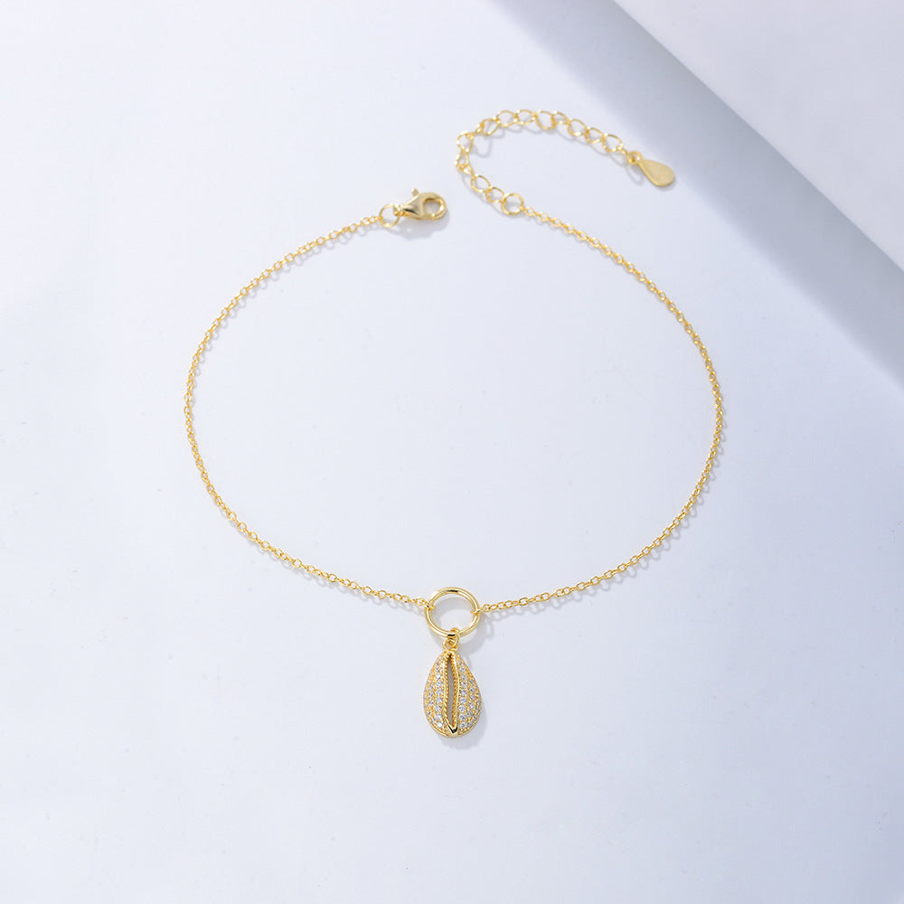 Geometric Shell Shape Full Of Zircon Anklet Sterling Silver Foot Bracelet