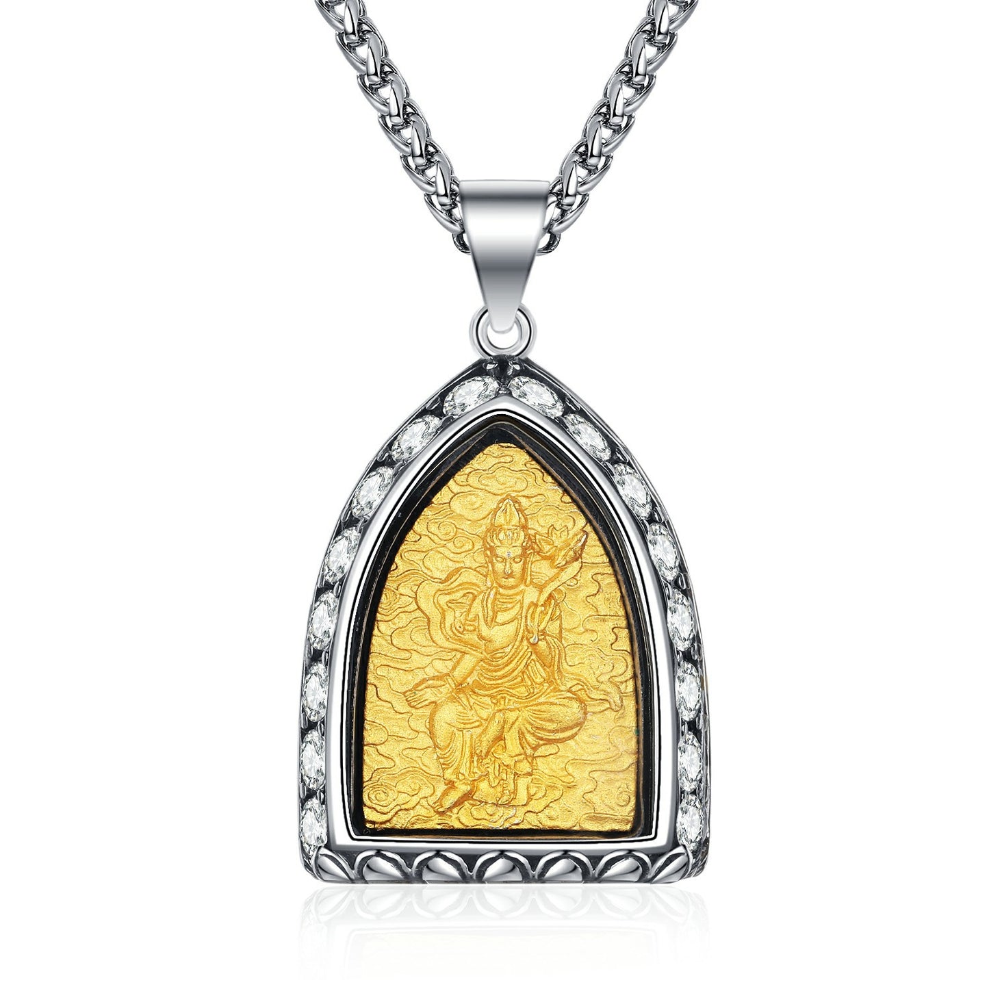 Zircon Necklace – Elegant Buddha Zodiac Stainless Steel Necklace for Men Everyday Wear