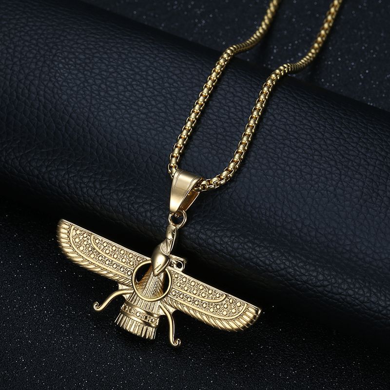 Planderful Hip Hop Jewelry Necklace Titanium Steel Gold Plated Zoroastrianism Pendant For Urban Fans
