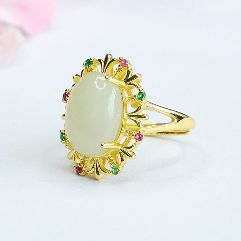 Hetian Jade Openwork Cabochon Ring