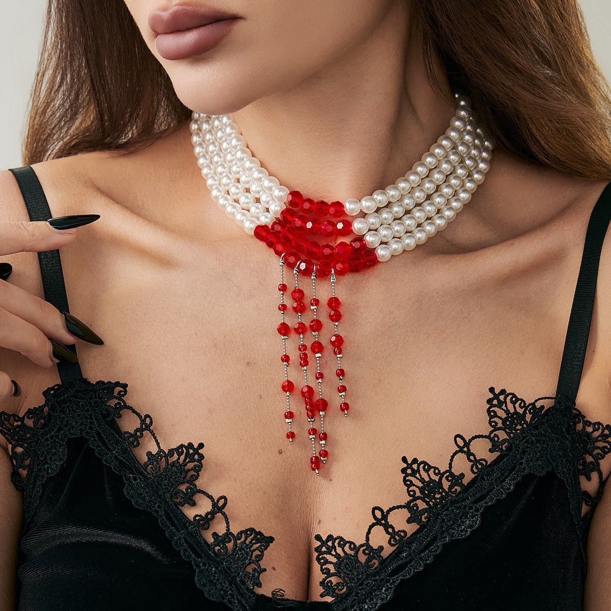 Gothic Blood-Drip Beaded Choker