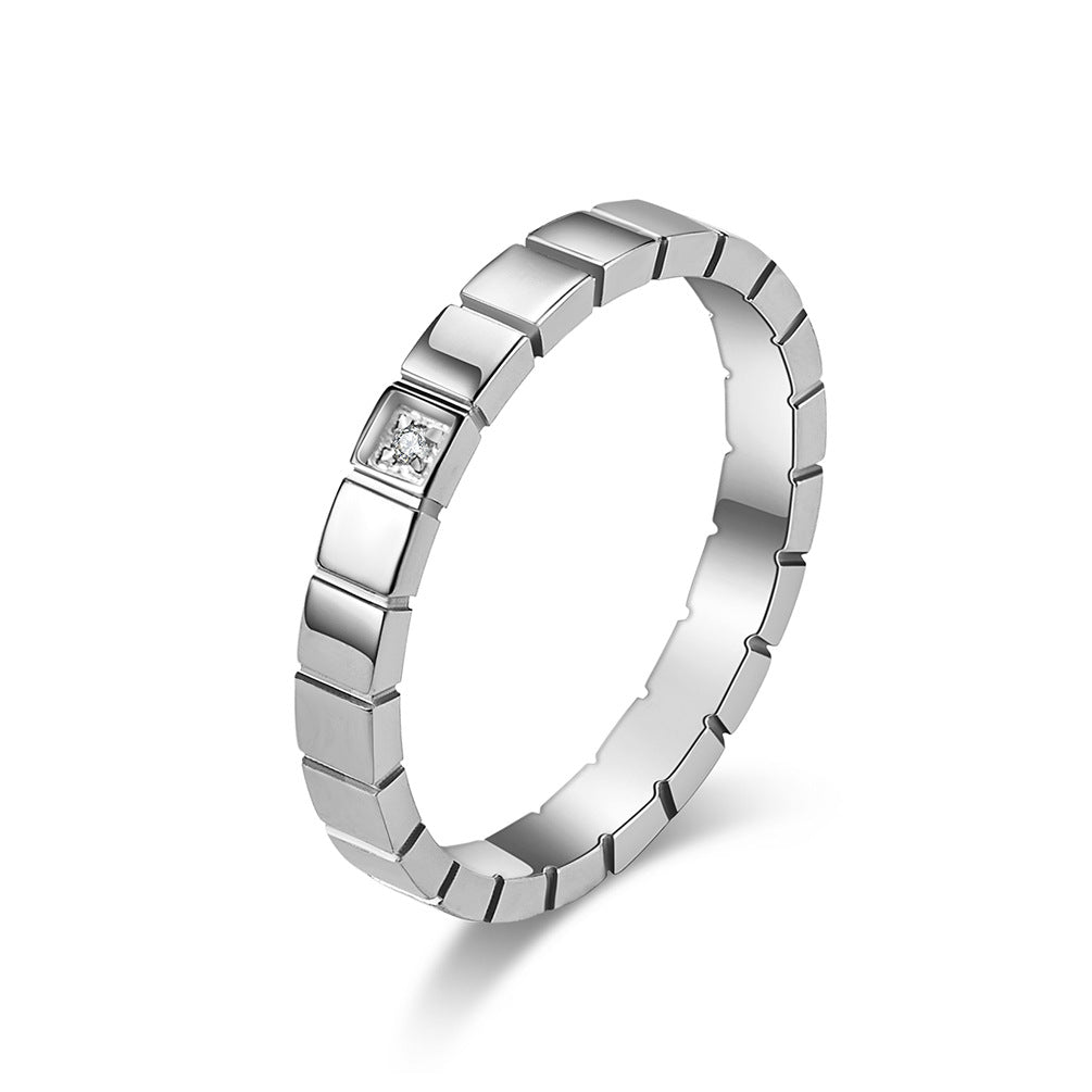 Ins Niche Square Zircon-Encrusted Titanium Steel Women's Ring