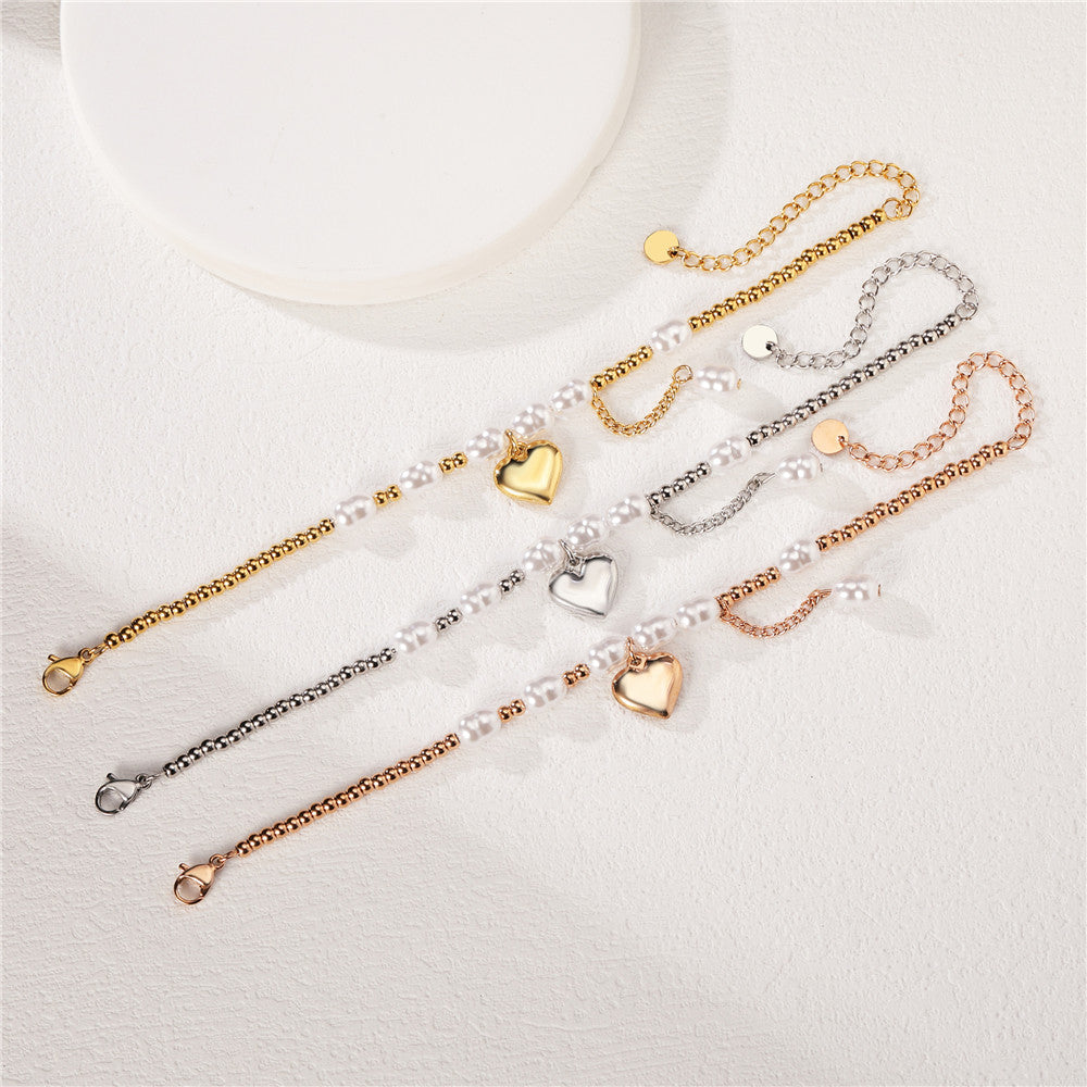 Planderful Pearl Bracelet For Her Elegant Steel Jewelry With Sweet Love Japanese Korean Statement Style