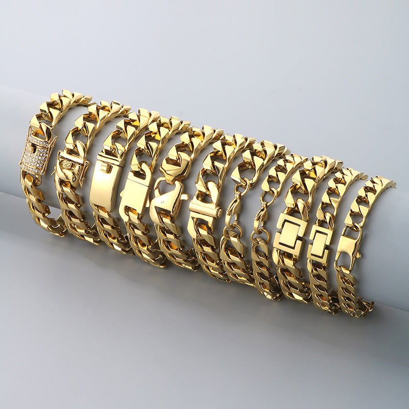 Hip-Hop Button Series – Woven Cuban Chain Dragon Head Buckle Titanium Bracelet