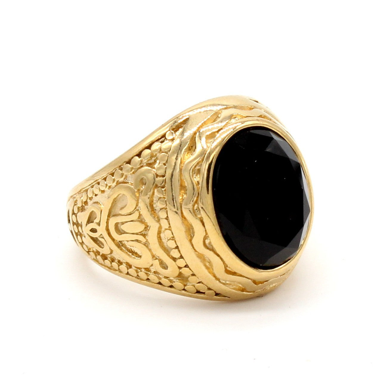 Titanium Steel Ring With Oval Zircon Bold Retro Design Unisex Jewelry Planderful Everyday Genie Collection