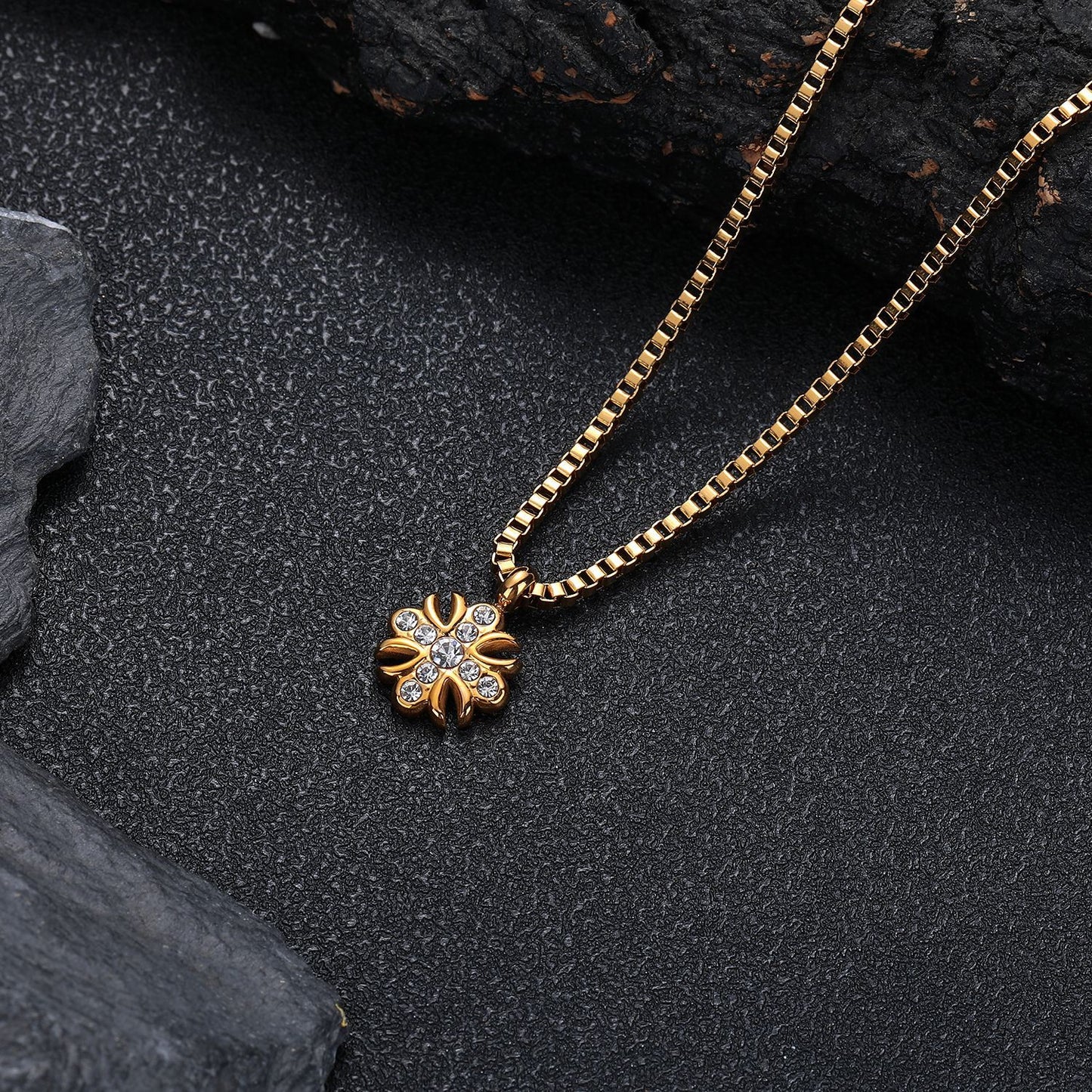 Planderful Jewelry Mens Cross Flower Pendant Necklace Stainless Steel Gold and Silver Plating Zircon