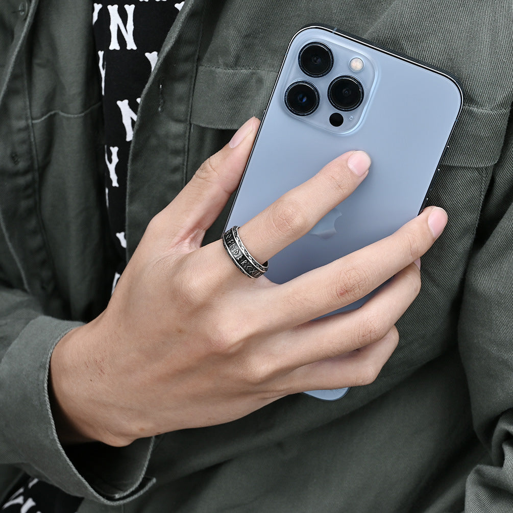 Vintage Nordic Viking Text Titanium Steel Ring for Men