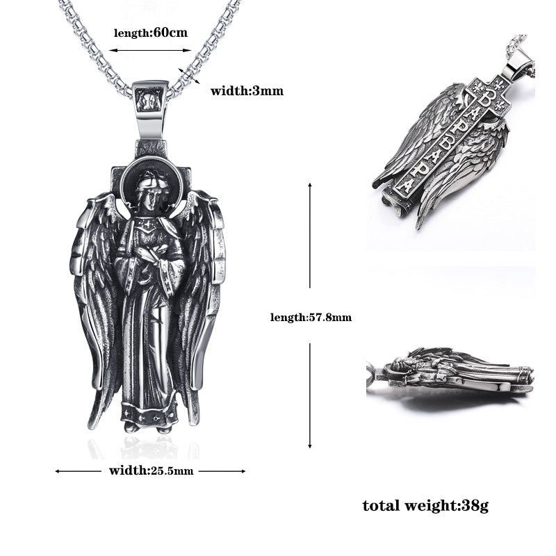 Steel Necklace – Vintage Angel Wing Pendant For Everyday Wear, Gift Idea By Planderful