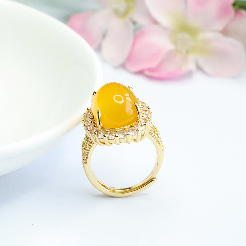 Yellow Chalcedony Zircon Halo Sterling Silver Ring