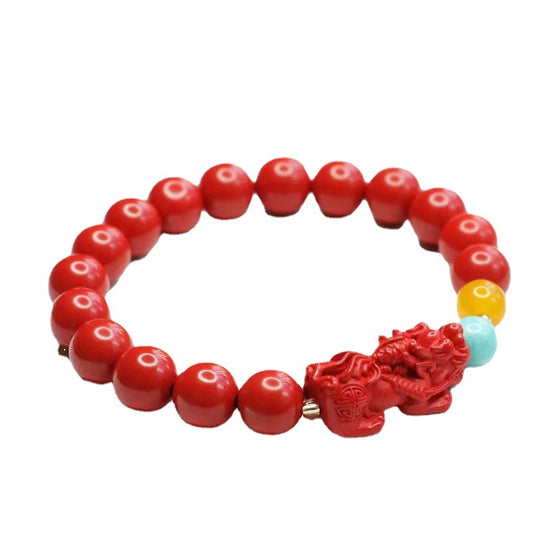 Vermilion Sand Pixiu and Turquoise Sterling Silver Bracelet