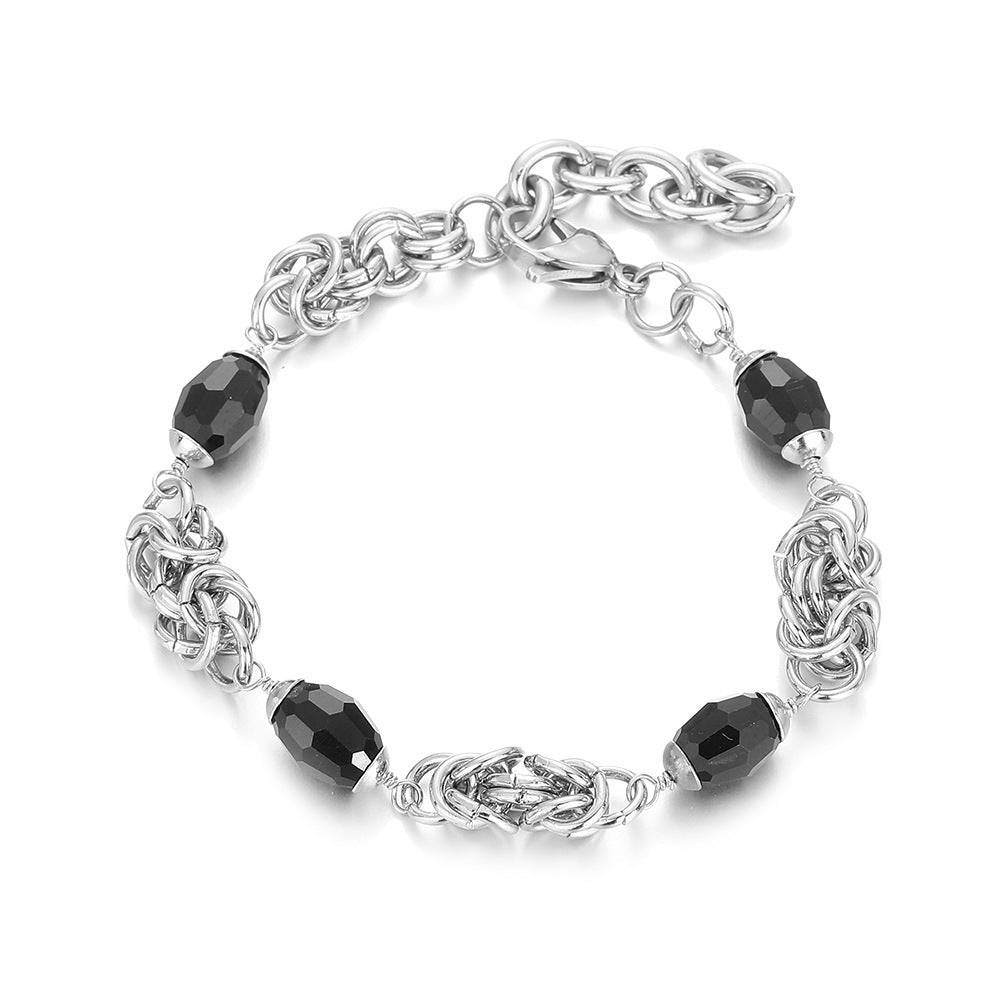 Planderful Jewelry Stainless Steel Cuban Chain Necklace Black Bead Handmade For Everyday Style