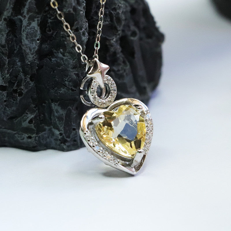 Citrine Heart & Star Silver Pendant — No Chain