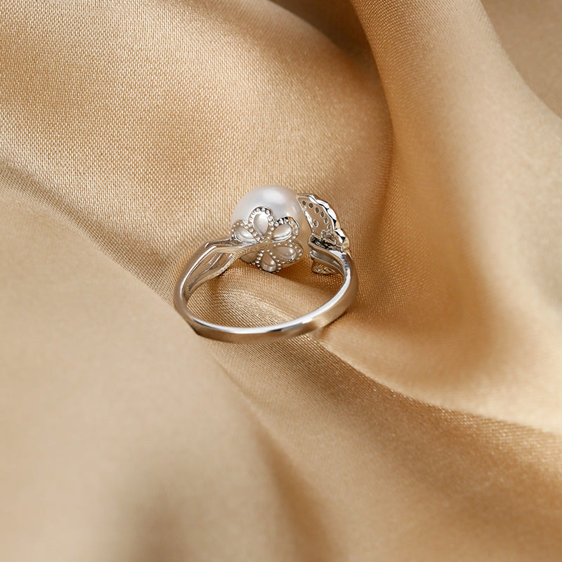 S925 Sterling Silver Freshwater Pearl Butterfly Ring — Adjustable